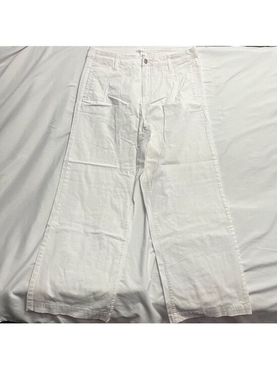 cleo Pants - Cleo White Wide Leg Trouser Pants | Size 12 | High Rise Stretch Cotton